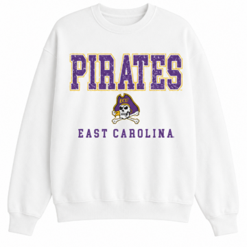 White Crewneck Sweatshirt with Pirates Graphic