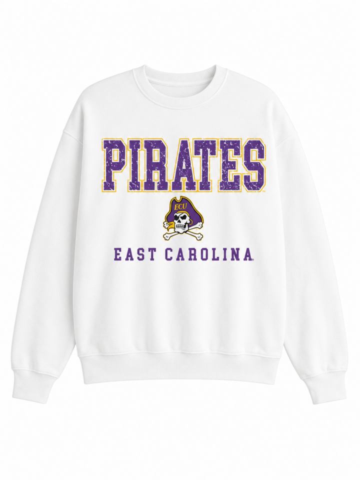 White Crewneck Sweatshirt with Pirates Graphic