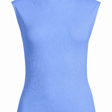 Light Blue Ribbed Mock Neck Sleeveless Top