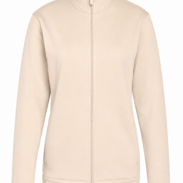 Light Beige Long-Sleeve Track Jacket with Mock Neck and Full Zip