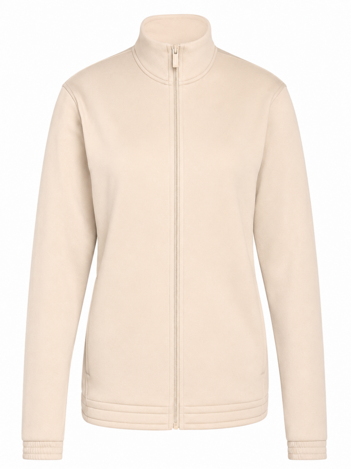 Light Beige Long-Sleeve Track Jacket with Mock Neck and Full Zip