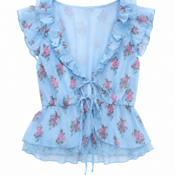 Light Blue Floral Ruffle Peplum Top