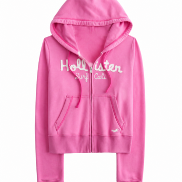 Pink Full-Zip Hoodie with Embroidered Lettering