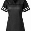 Black Mesh Athletic V-Neck T-Shirt with White Side Stripes