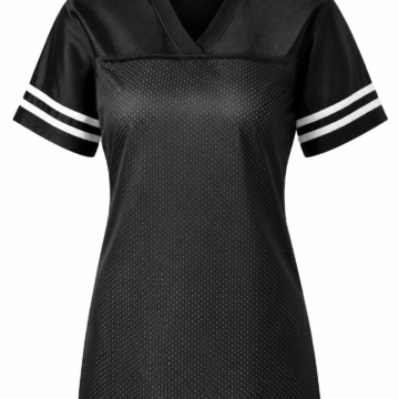 Black Mesh Athletic V-Neck T-Shirt with White Side Stripes