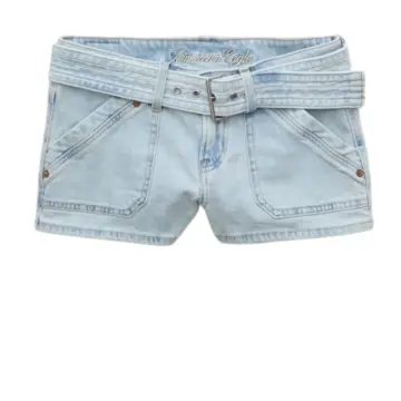Light Wash Blue Denim Shorts with Self-Tie Belt