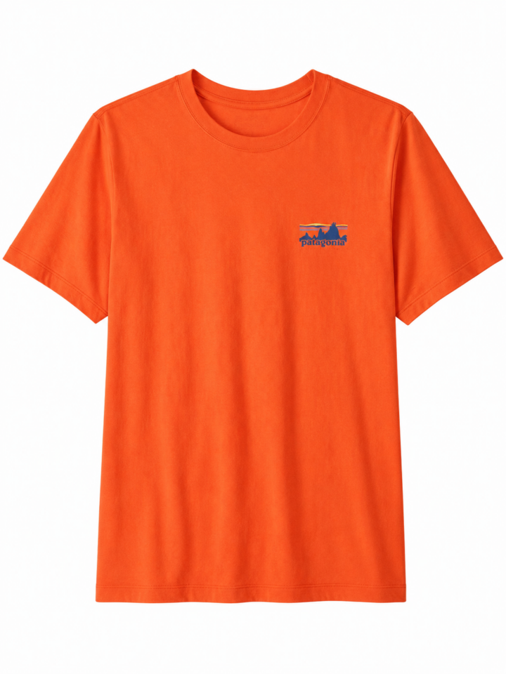 Bright Orange Crewneck T-Shirt with Mountain Graphic