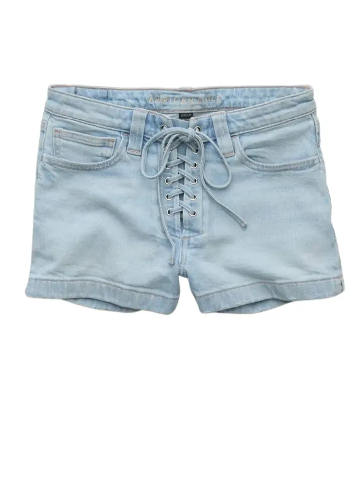 Light Wash Denim Lace-Up Shorts