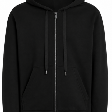Black Full-Zip Hoodie with Kangaroo Pockets