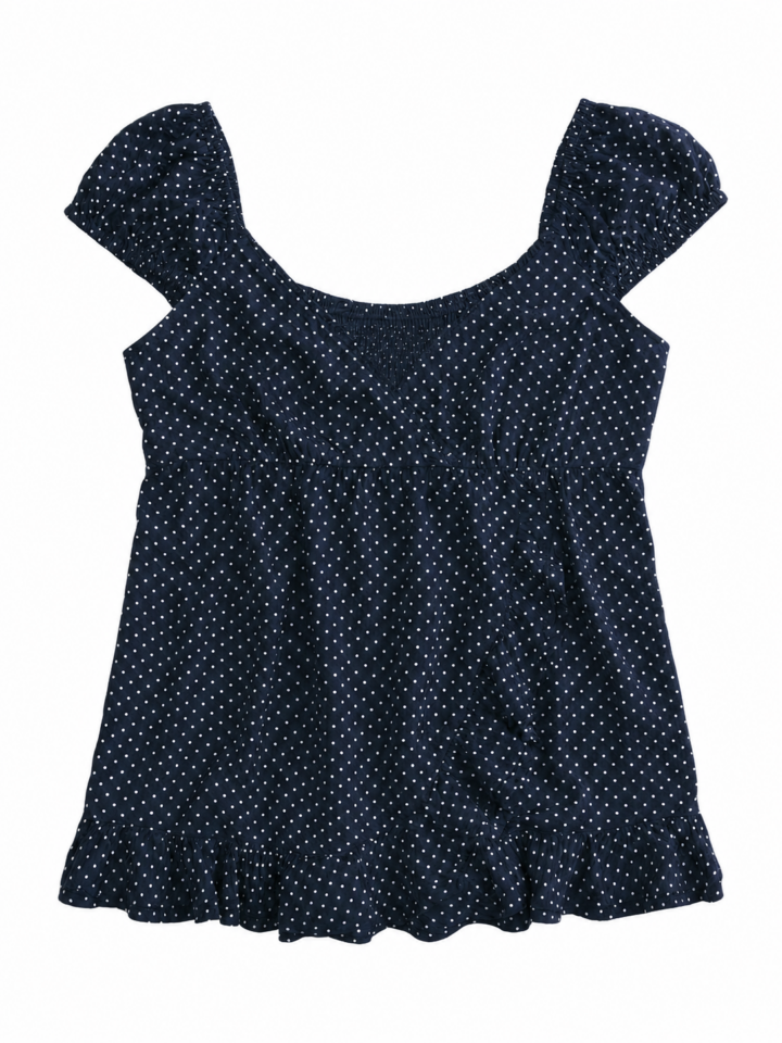 Navy Blue Polka Dot Scoop Neck Swing Top