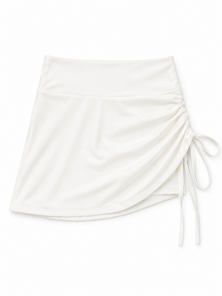 White Ruched A-Line Mini Skirt