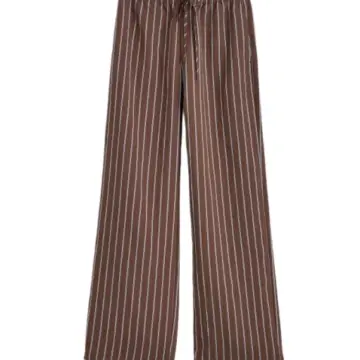Brown Pinstripe Wide-Leg Pants with Drawstring Waist