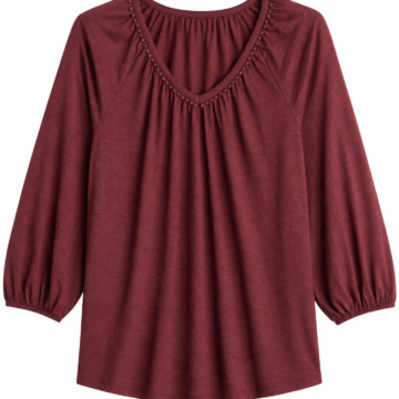 Burgundy Studded V-Neck Pleated Top