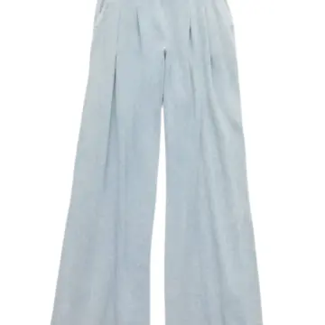 Light Blue Wide-Leg Pants with Pleats and Side Pockets