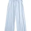 Light Blue and White Striped Wide Leg Drawstring Pants