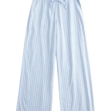 Light Blue and White Striped Wide Leg Drawstring Pants