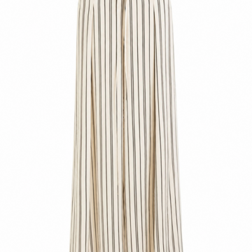 Cream Pinstripe Wide-Leg Pants with Elastic Waist