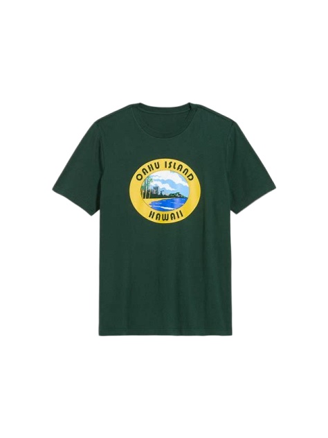 Dark Green Oahu Island Graphic T-Shirt