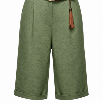 Olive Green Wide-Leg Cropped Culotte Pants with Belt