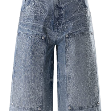 Light-Wash Rhinestone Wide-Leg Cropped Jeans