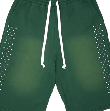Green Fleece Sweat Shorts with Dot Embellishments